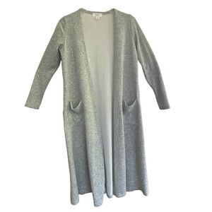 LulaRoe SARAH Gray Heather Fleece Cardigan Long Duster Pockets Size XS